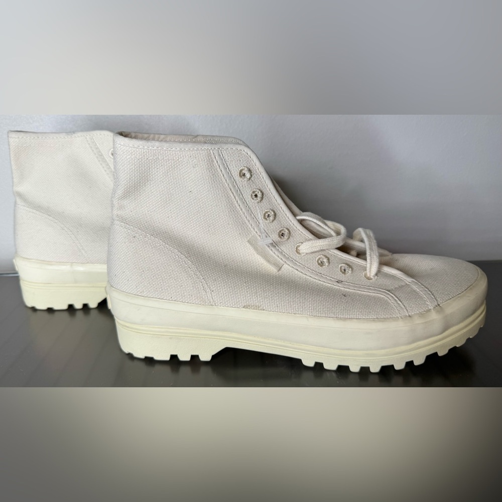 Superga 2341 alpina high top beige Canvas Sneakers unisex mens 8 women 9.5 NWOT